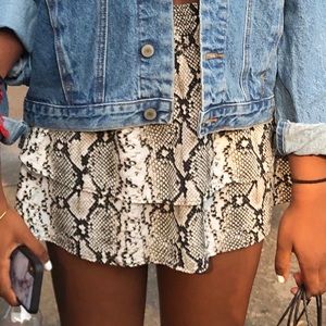 snakeskin ruffled flare skirt
